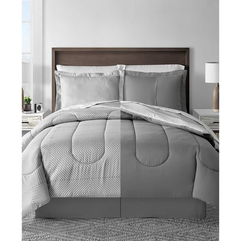 Sunham Bayport 6-Pc. Geometric Solid Reversible Comforter Set - TWIN - Taupe